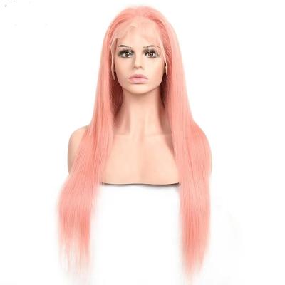 China Original Pure Virgin Natural Light Pink Human Hair Straight Hair Highlight Wigs 13*4 Human Raw Unprocessed Hair Pink Hair Wig for sale