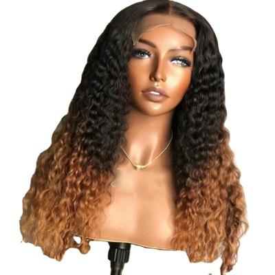 China Original Pure Natural Human Hair 12a Virgin Hair 13*4 Frontal Wigs Lace Front Human Hair Deep Curly Lace Front Wig Ombre T1b 30 for sale