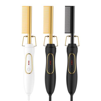 China Compact Hot Selling Electric Heating Straightening Comb Ceramic Brush Curling Iron Anti-scald Hair Straightener Gold Comb for sale