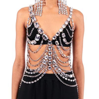 China New FASHIONABLE sexy multi-layer rhinestone body chain exaggerated Bikini Body Crystal Chest Chain Custom for sale