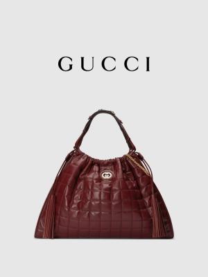 China 6Inch Crimson Leather Trim Preloved Branded Bag Diana Gucci Handbag for sale