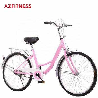 China Popular city bike 24/26 inch speed basket pink bicycle high carbon steel city bike sports simple retro life green classic for women for sale