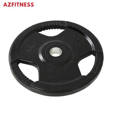 China Custom Wholesale Hot Durable Weightlifting Barbell Training Cast Iron Logo Three Holes Hand Competition Selling Bumper Plates for sale