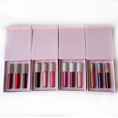 China Waterproof 3 In 1 Lip Gloss Set Waterproof Glossy Nude Lip Gloss Set Gift Box for sale