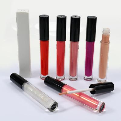 China Low MOQ Custom Private Label Lip Gloss 75 Color Waterproof Free Samples In Stock Wholesale Which Round Tube And Black Lid Lip Gloss for sale