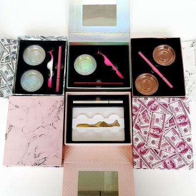 China Gule Handmade Custom Magic Eyeliner Box Magic Free 2pairs Eyeliner Pen Set 3D Mink False Eyelash Eyeliner Adhesive Set Packaging Box for sale