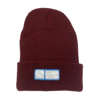 China Custom Burgundy Checked Knit Long Waffle Beanie With Cuff for sale