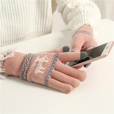 China Jacquard Knitted Full Screen Touch Gloves Reindeer Christmas Gloves Fingers Touch Screen Gloves for sale