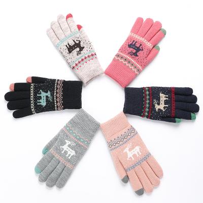 China Thick Jacquard Christmas Deer Gloves Touch Screen Gloves Warm Full Finger Christmas Gift Winter Gloves for sale