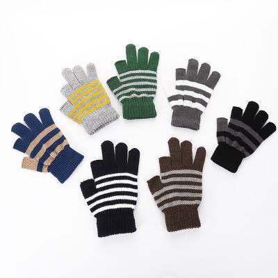 China Full And Half Finger Winter Gloves Women Striped Fingerless Mitten Warm Stripe Gloves for sale