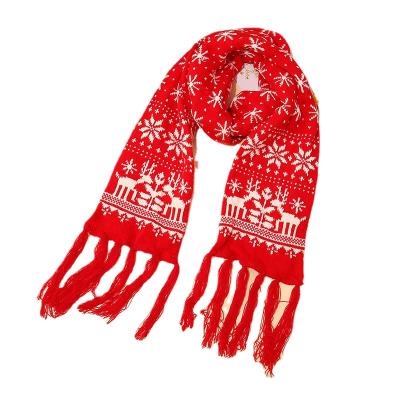 China Jacquard Deer Print Knit Scarf Christmas Snowflake Shawls Christmas Deer Knitted Scarves for sale