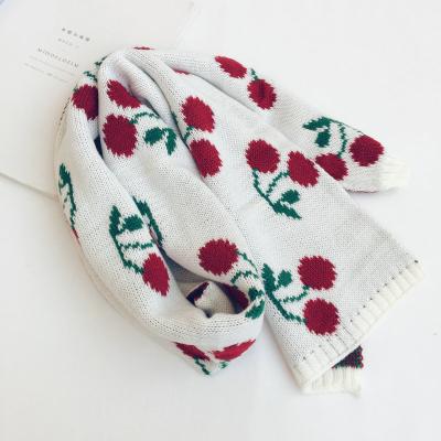 China Keeping Baby Kids Winter Warm Knitted Scarf Cherry Jacquard Scarf Neck Warmer Fruit Pattern Scarf for sale