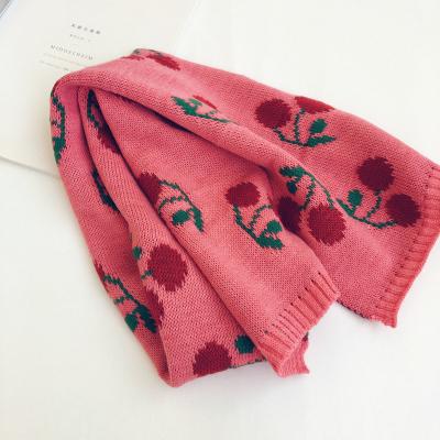 China Keeping Hot Girls Soft Pink Scarf Wholesale Knit Winter Jacquard Scarf Cherry Scarf for sale