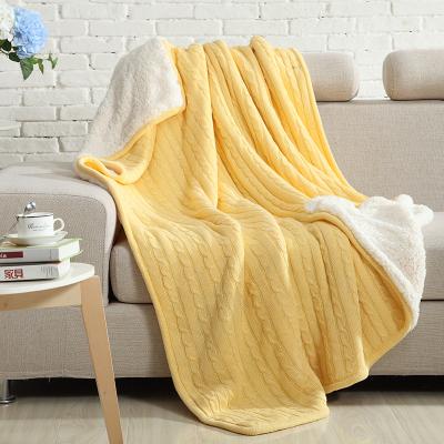 China Daily Life Plush Lining Plaid Knitted Thick Cable Knit Blanket Blanket Throw Blanket for sale