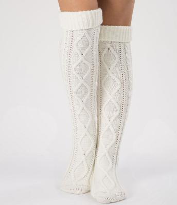 China Diamond Cable Knit Boot Socks Women Knee High Cable Diamond Socks Cable Knit Socks Acrylic Cotton Blend Socks for sale