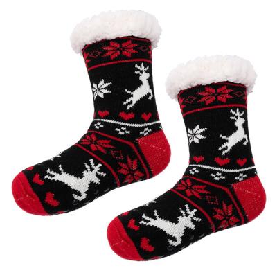 China Indoor Slipper Socks Warm and Fuzzy Black Reindeer Pattern Slipper Socks Home Floor Socks for sale