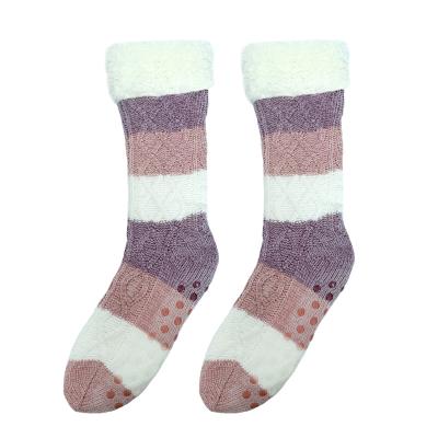 China Slip Resistant Socks Chenille Cable Knit Classic Slipper Socks Bars Jacquard Designer Socks Custom Socks for sale