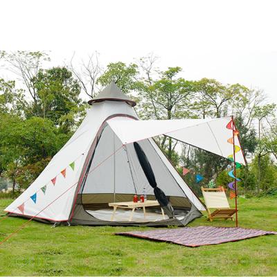 China Camouflage Play Hexagon Peak Camping Teepee Tent 4-6 People Taffeta Glamping Tents/Double Layer Outdoor UV Protection Field for sale