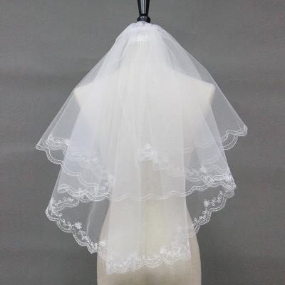 China Lace Edge V9037W1-1 Embroidery Veil With Clear Beads Crystal Edge Wedding Supplier for sale