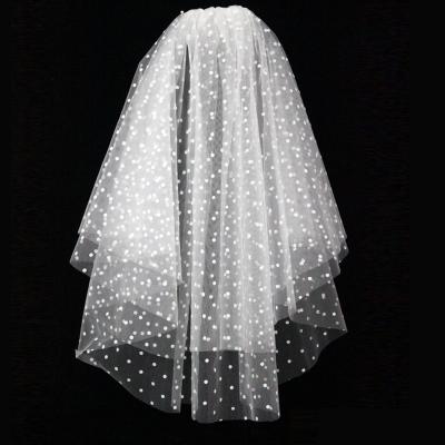 China Lace Edge V1396W1-1 Flocking Bridal Veil Accessories Fancy Wedding Veil Supplier for sale