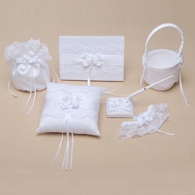 China Wholesale 636 Wedding Party Lace Bridal Wedding Accessories / Ring Pillow / Flower Guest Book /pen Holder Basket for sale