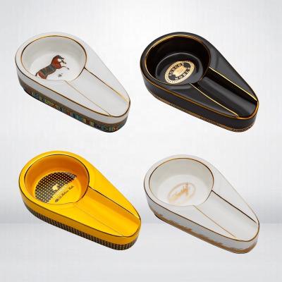 China Stored Cigar Ashtray Personalized Ceramic Ashtray Desktop Use Special High End Retro Cigar Single Slot for sale