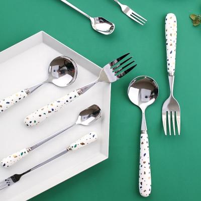 China Star point viable blue and green stainless steel dinnerware fork spoon table fruit western fork for sale