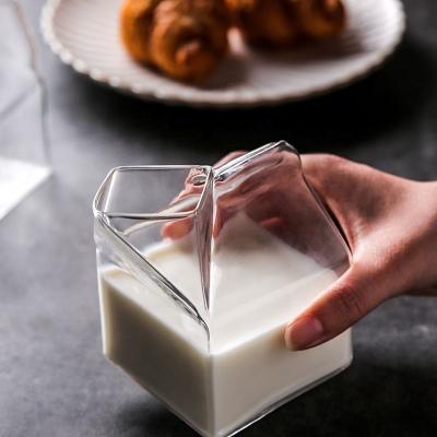 China Viable Milk Glass Cup Square Milk Carton Microwave Oven Can Be Home Creative Breakfast Heating Cup for sale