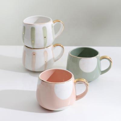 China Wholesale Viable Colored Golden Coffee Cups INS Office Breakfast Milk Rim Cups Ceramic Tea Mugs for sale