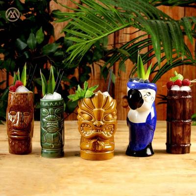 China Art Crafts Green Cocktail Tiki Mug Style 500ml Viable Stoneware Hawaiian Wine Ceramic Mug for sale