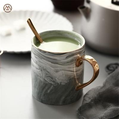 China Nordic Gold Rim Porcelain Water Viable Ceramic Marble Coffee Milk Style Cup Mugs for sale