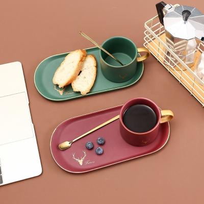 China Popular Stocked Milk Cups Office Work Coffee Mugs Dessert Plates Breakfast Ceramic Cups With Saucers for sale