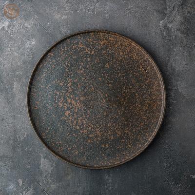 China Sustainable Round Shape Matte Black Ceramic Charger Plate Porcelain Dinnerware Dishes For Hotel for sale