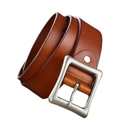 China Young men's belt simple belt high quality cowhide handmade male leather pin buckle retro belt Korean style for sale