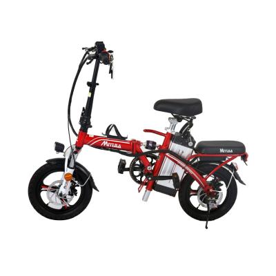 China Steel Folding City Bike 14 Inch Tire 350W Brushless Motor 48V 12Ah Battery 25kKM/H Max Speed Moped Electric Bicycle for sale