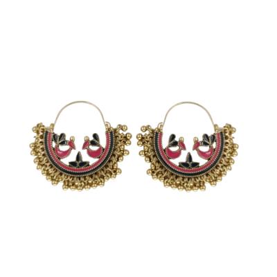 China Ethnic Half Circle Hook Earrings Multi Color Drop Oil Peacock Cut Out Earrings For Women Party Indian Jewelry - E1056 for sale