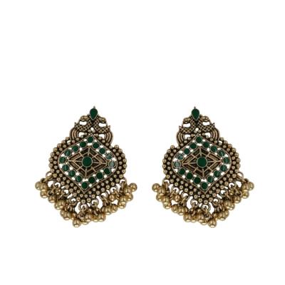 China New style oil drop earrings ethnic green gold plating indian hollow peacock carved jhumka earrings for gils and women - E1082 for sale