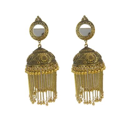 China 2021 Big Bell Indian Jewelry Jhumki Jhumka Design Ethnic Chandelier Earring Long Tassel Mirror Dangle Earrings For Women&Girls - E1116 for sale