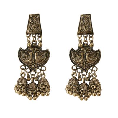 China 2021 New Design Indian Silver&Gold Plating Alloy Ethnic Jhumka Jewelry Ethnic Drop To Dangle Multi Bells Earrings - E1130 for sale