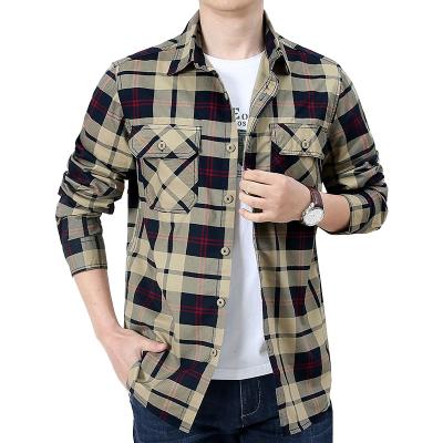 China Casual Men's Anti-Pilling Printing Shirts Long Sleeve Poplin Casual Plaid Shirt for sale