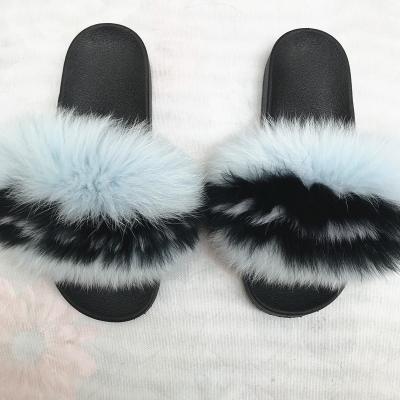 China Fashion Trend Best Selling Cheap Soft And Fluffy Fox Fur Raccoon Fur Slides For Women Fashion Fur Slippers for sale