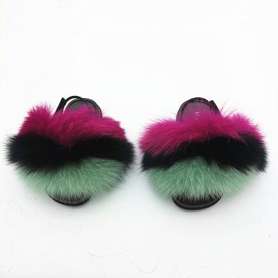 China Fashion Trend Designer Fur Summer Real Raccoon Fur Slippers Cute Fuzzy Sandals Furry Slides Women Slides for sale