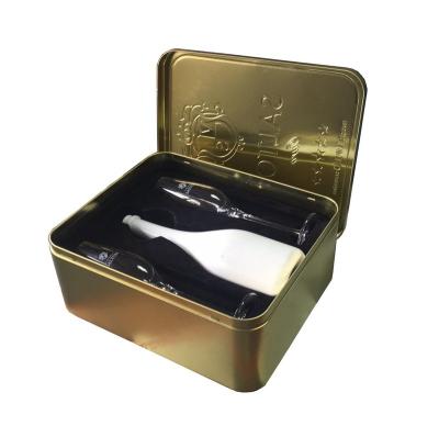 China 2022 Hot Sales Recycled Materials Wine Tin Boxes Rectangular Champagne Wine Metal Cans Liquor Bottle Shape Tin Boxes for sale