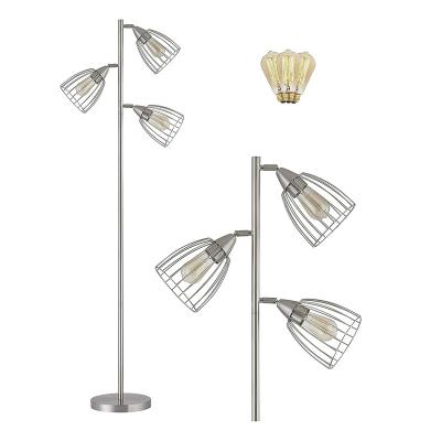 China New Industrial Modern Industrial Cage Shape Design Polished Nickel Flexible Flexible Three Lights Floor Lamp For Bedroom, Reading Room for sale