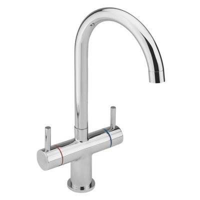 China Other Chrome Brass Dual Handle Deck Mounted 360 Rotate Cold And Hot Water Kitchen Faucet for sale