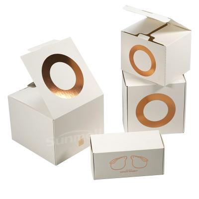 China Custom Recyclable Single Wall White Corrugated Paper Box With Luxury Gold Logo For Beauty Products for sale