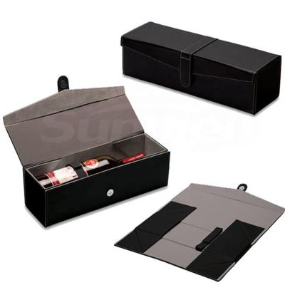 China Handmade Luxury Black Folding Box For Wine Customized Shipping Box With Logo Print Wine Bottle Packing Box for sale