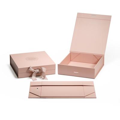 China Recycled Materials Customized Collapsible Cosmetic Gift Box With Ribbon Rose Folding Make Up Cardboard Gift Set Box for sale