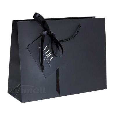 China Most Popular Handmade In Paris Custom Luxury Black Shopping Bags Clothing Packaging Paper Bags For Clothing for sale