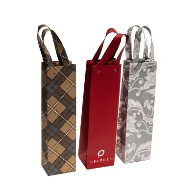 China Recyclable Custom Printing Red Wine Liquor Carry Paper Bag With Riveted Paper Strap Handle for sale